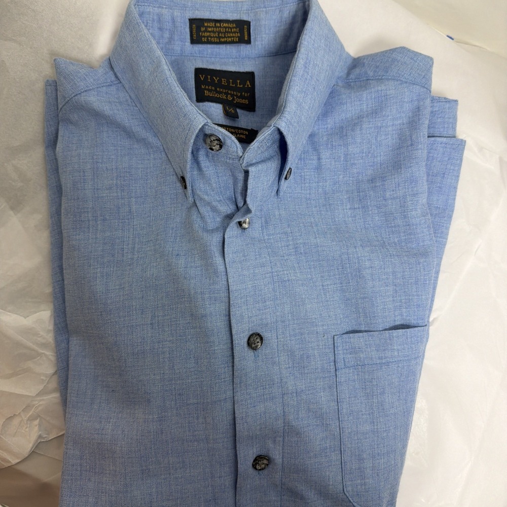 Viyella Button Shirt Mens Large Baby Blue Wool Blend Twill Classic Bullock Jones